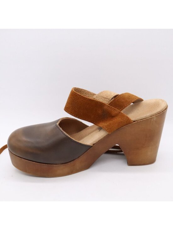 Free People Belmont Brown Leather Ankle Strap High Heel Clogs Women's Sz 36 / 6 - Picture 14 of 16